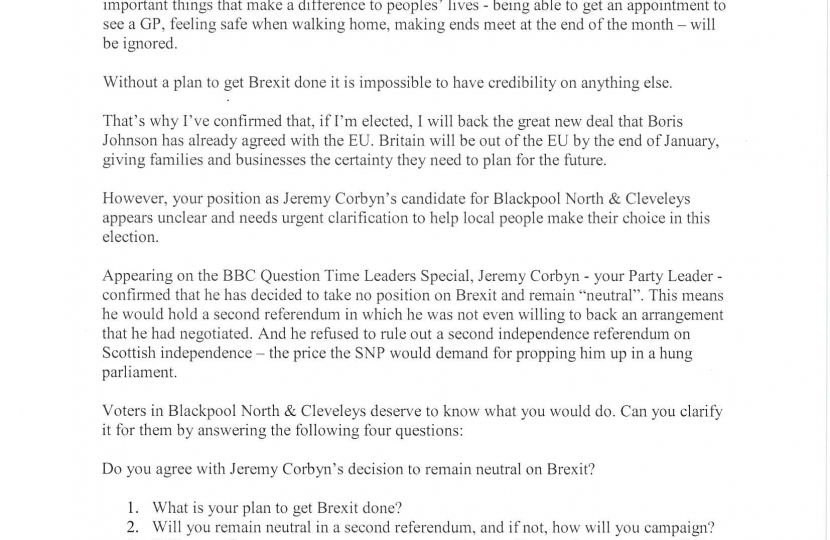 My letter to the local Labour candidate